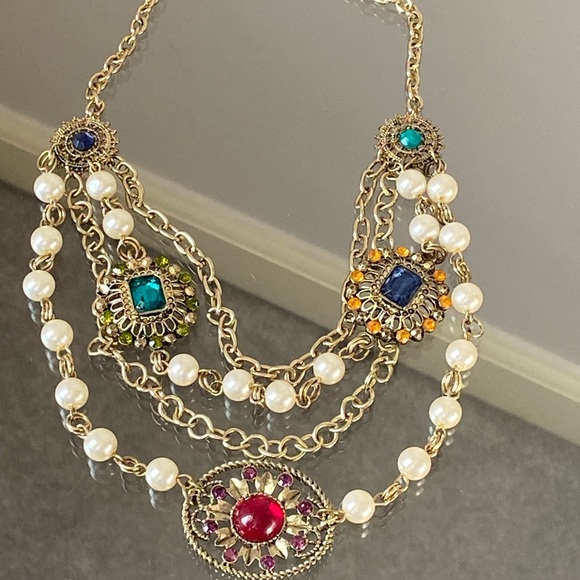 3 Strand Multi Stone Vintage Style Necklace & Matching Earrings - Picture 14 of 14